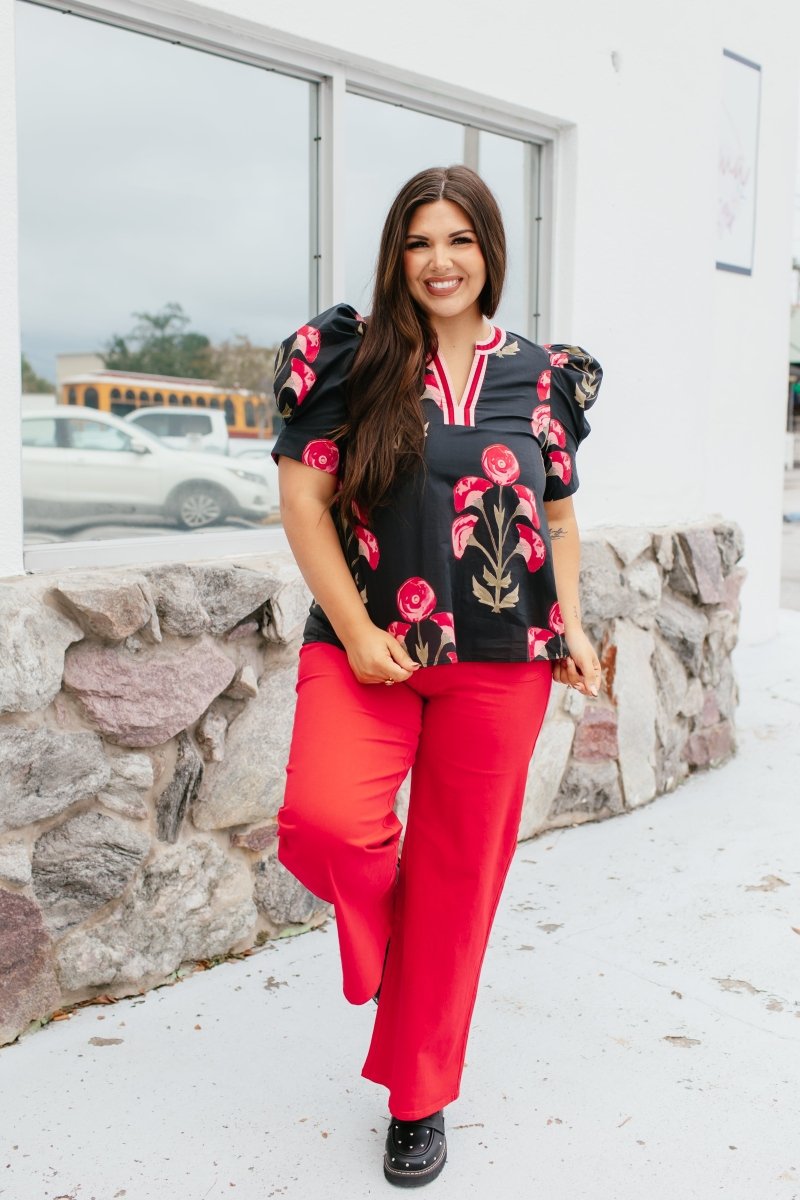 Floral Drama Top - Reg & Curvy - Macoma Boutique100 Short Sleeve