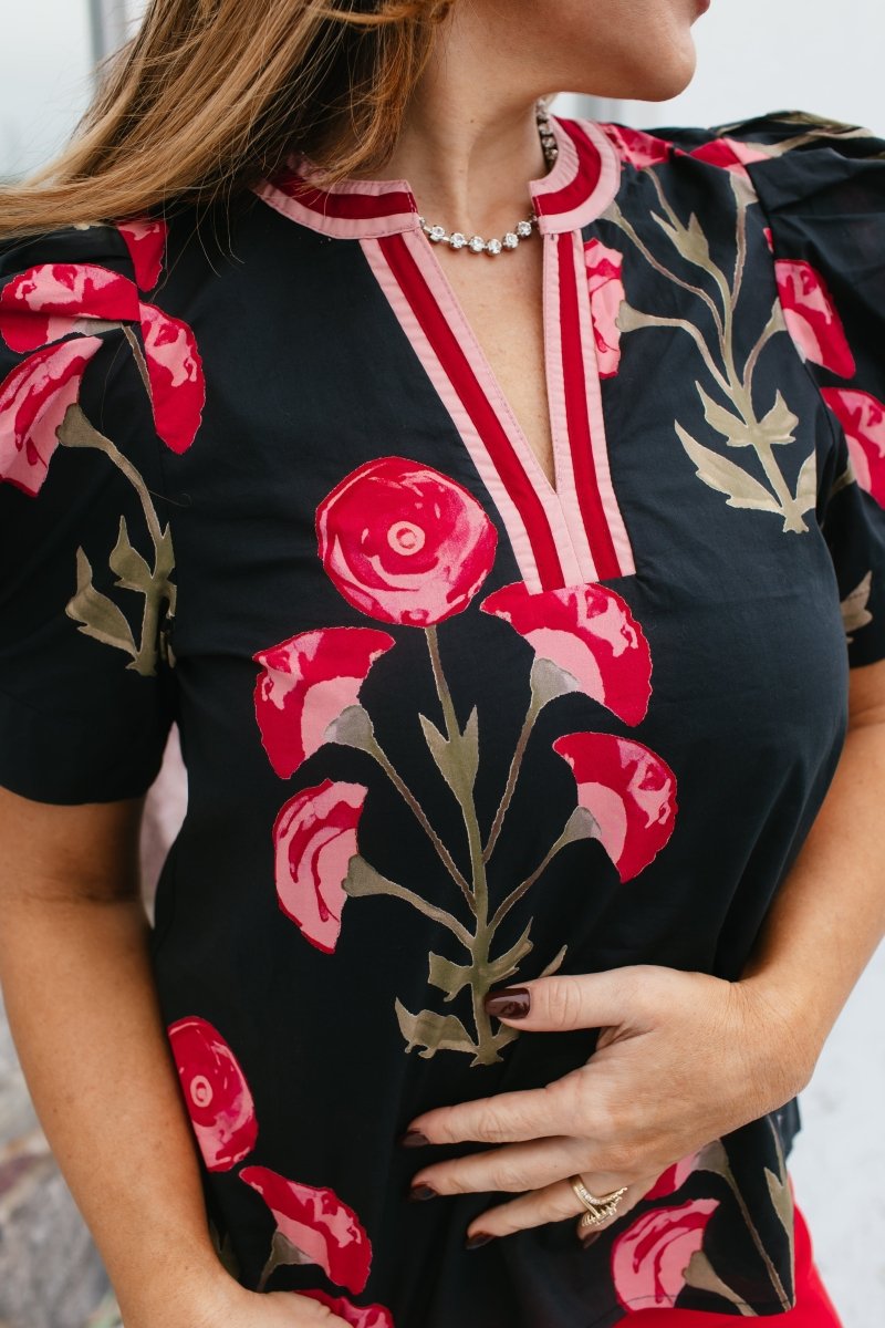 Floral Drama Top - Reg & Curvy - Macoma Boutique100 Short Sleeve