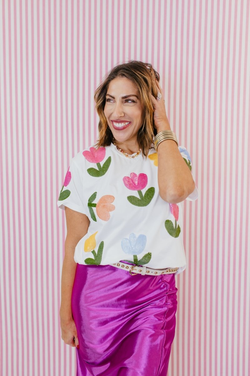 Fresh Tulips Sparkle Tee by Brianna Cannon - Macoma Boutique100 Short Sleeve