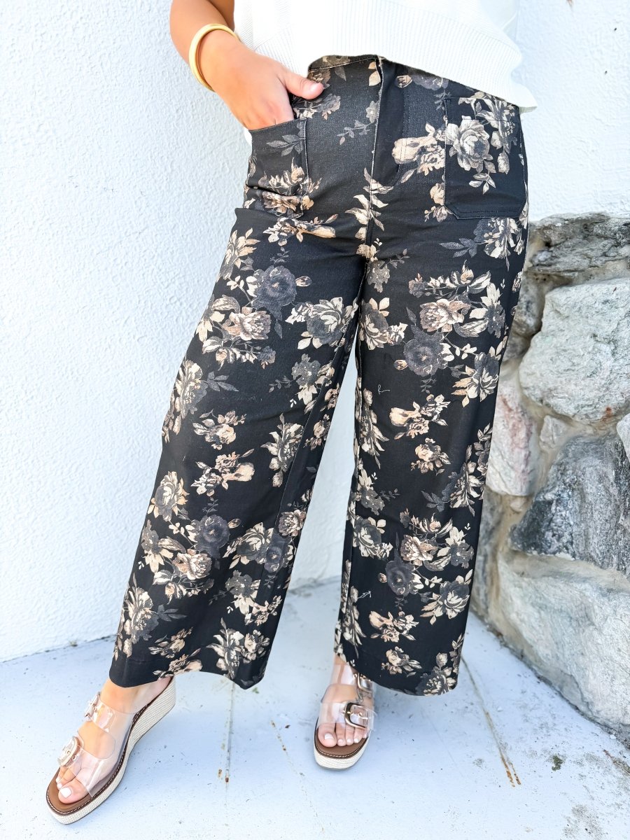 Garden Romance Pants In Black - Reg & Curvy - Macoma Boutique210 Other Bottoms