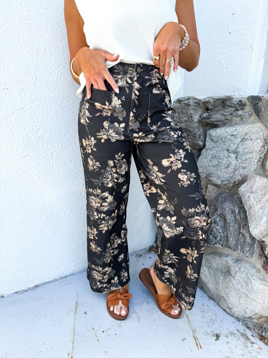 Garden Romance Pants In Black - Reg & Curvy - Macoma Boutique210 Other Bottoms