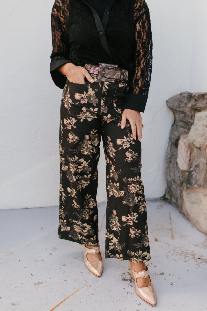 Garden Romance Pants In Black - Reg & Curvy - Macoma Boutique210 Other Bottoms