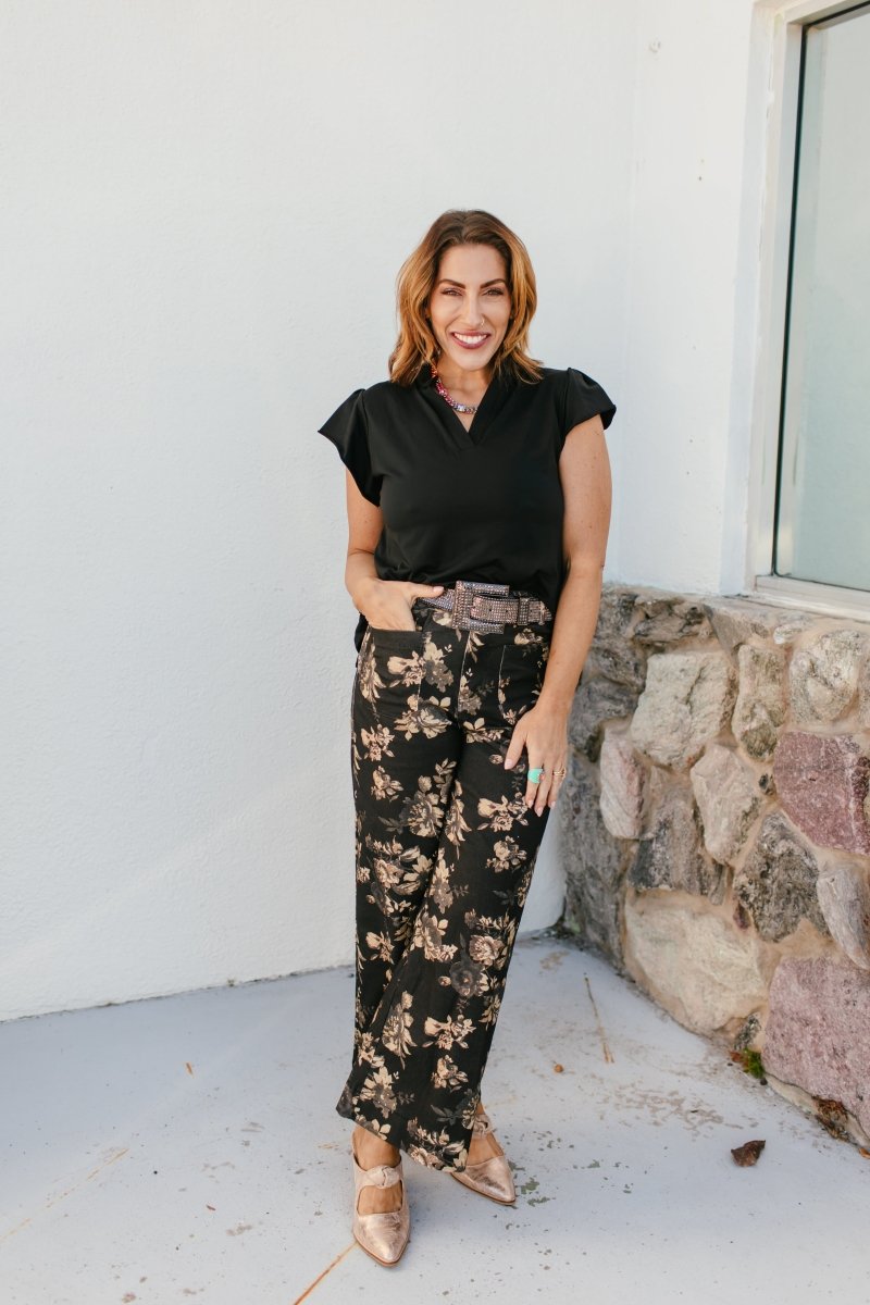 Garden Romance Pants In Black - Reg & Curvy - Macoma Boutique210 Other Bottoms