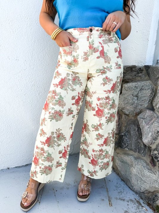 Garden Romance Pants In Cream - Reg & Curvy - Macoma Boutique210 Other Bottoms