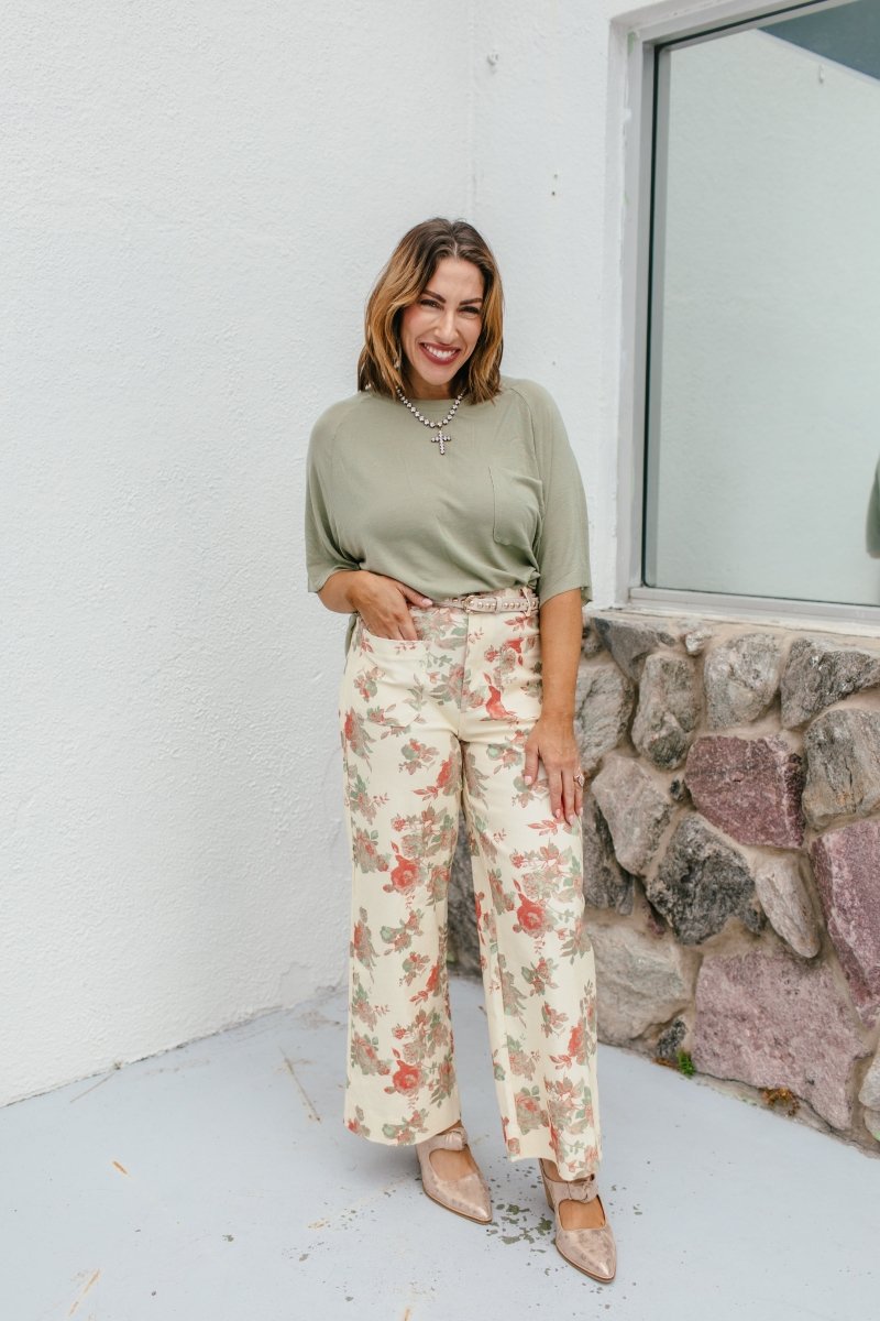 Garden Romance Pants In Cream - Reg & Curvy - Macoma Boutique210 Other Bottoms