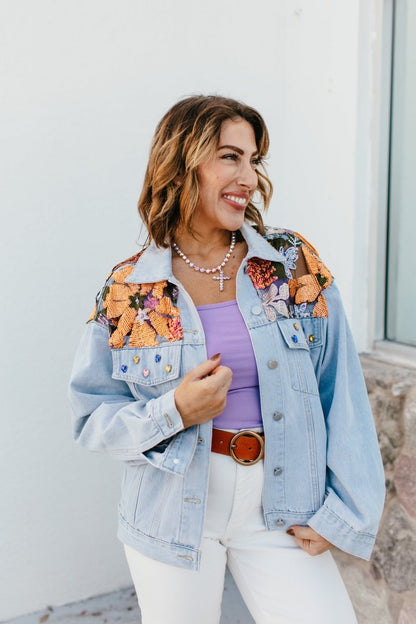 Gardens And Gems Denim Jacket - Macoma Boutique240 Jackets/Blazers
