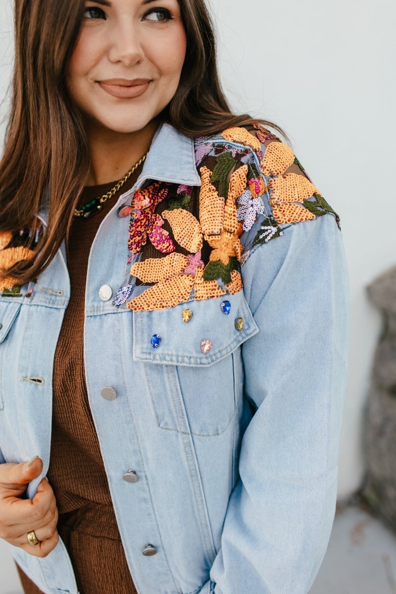 Gardens And Gems Denim Jacket - Macoma Boutique240 Jackets/Blazers