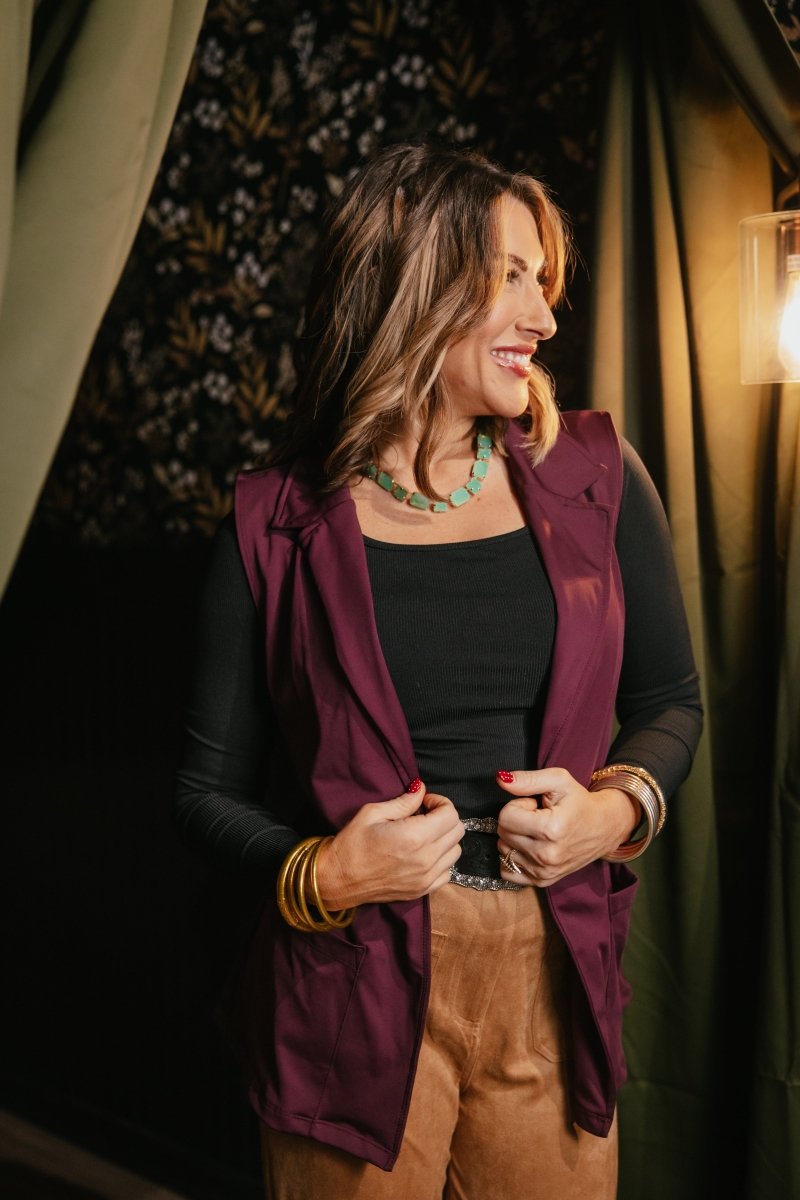 Get The Job Done Vest In Plum - Reg & Curvy - Macoma Boutique240 Jackets/Blazers