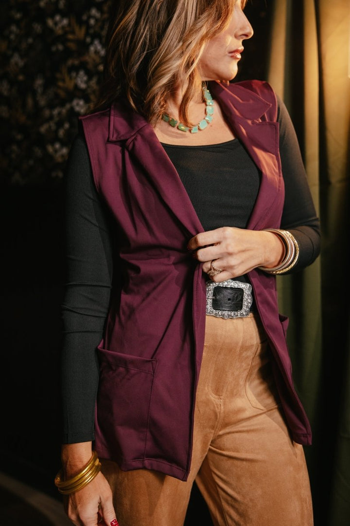 Get The Job Done Vest In Plum - Reg & Curvy - Macoma Boutique240 Jackets/Blazers