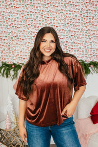 Glam Hour Velvet Top In Brown - Reg & Curvy