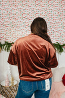 Glam Hour Velvet Top In Brown - Reg & Curvy - Macoma Boutique100 Short Sleeve