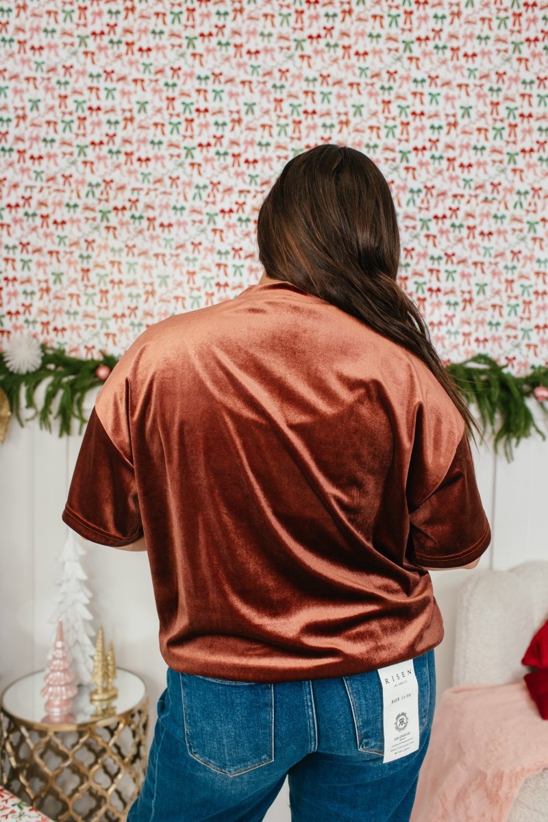 Glam Hour Velvet Top In Brown - Reg & Curvy - Macoma Boutique100 Short Sleeve