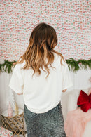 Glam Hour Velvet Top In Ivory - Reg & Curvy - Macoma Boutique100 Short Sleeve