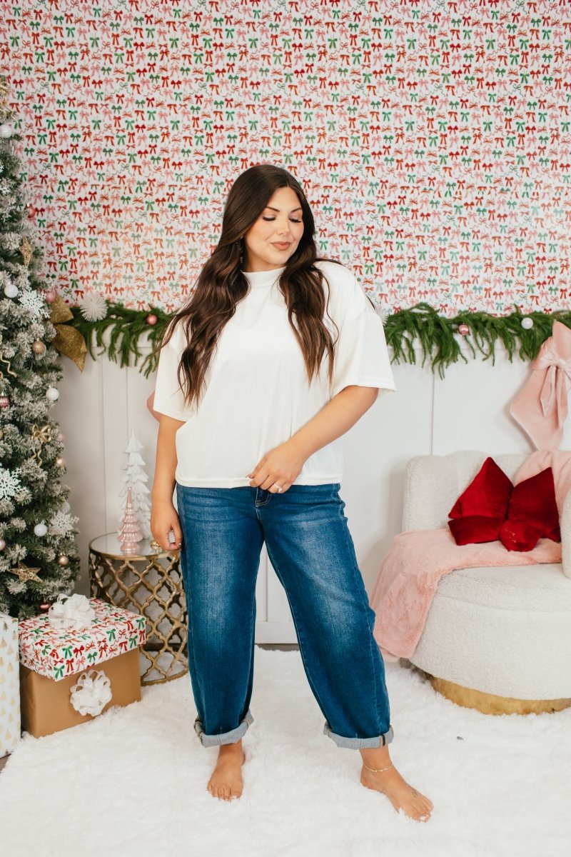 Glam Hour Velvet Top In Ivory - Reg & Curvy - Macoma Boutique100 Short Sleeve