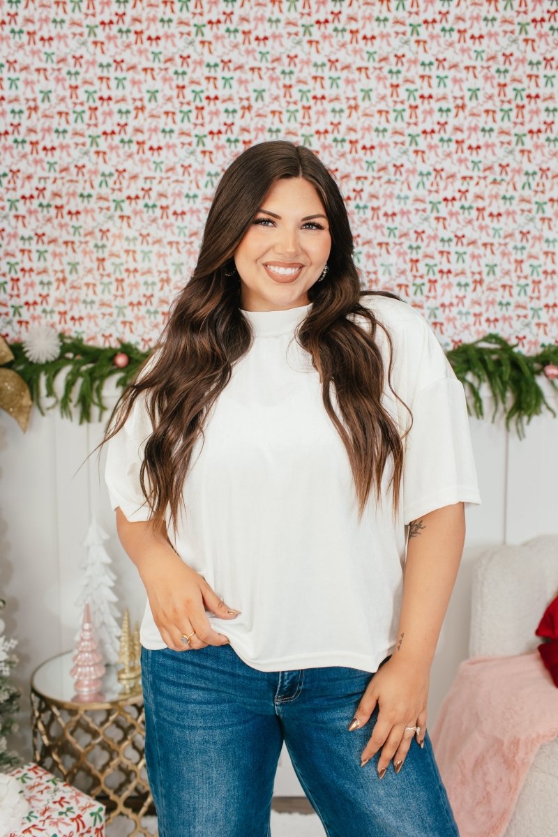 Glam Hour Velvet Top In Ivory - Reg & Curvy - Macoma Boutique100 Short Sleeve