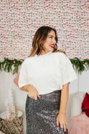 Glam Hour Velvet Top In Ivory - Reg & Curvy - Macoma Boutique100 Short Sleeve