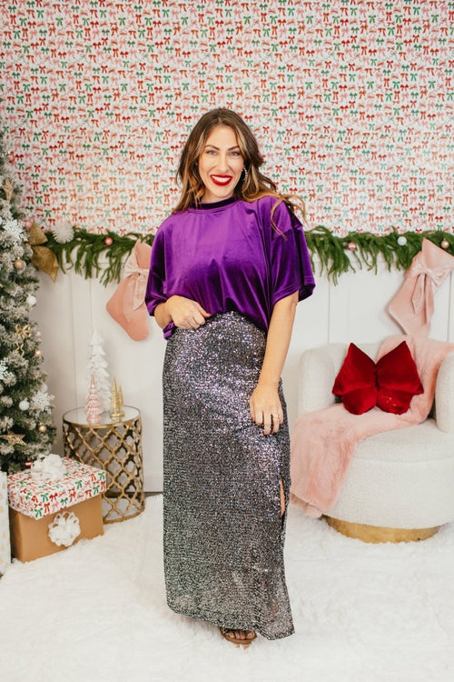 Glam Hour Velvet Top In Purple - Reg & Curvy - Macoma Boutique100 Short Sleeve