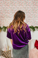 Glam Hour Velvet Top In Purple - Reg & Curvy - Macoma Boutique100 Short Sleeve