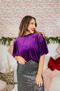 Glam Hour Velvet Top In Purple - Reg & Curvy