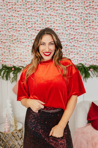 Glam Hour Velvet Top In Red - Reg & Curvy