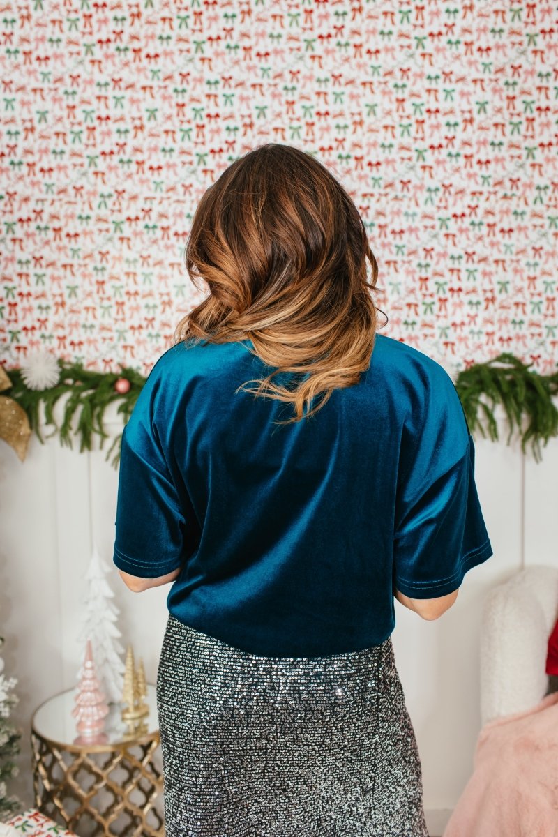 Glam Hour Velvet Top In Teal - Reg & Curvy