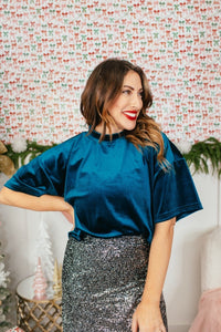 Glam Hour Velvet Top In Teal - Reg & Curvy