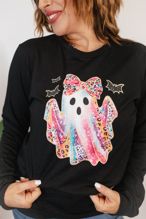 Glitter Ghost Long Sleeve Graphic Tee - FINAL SALE - Macoma Boutique555 Presales