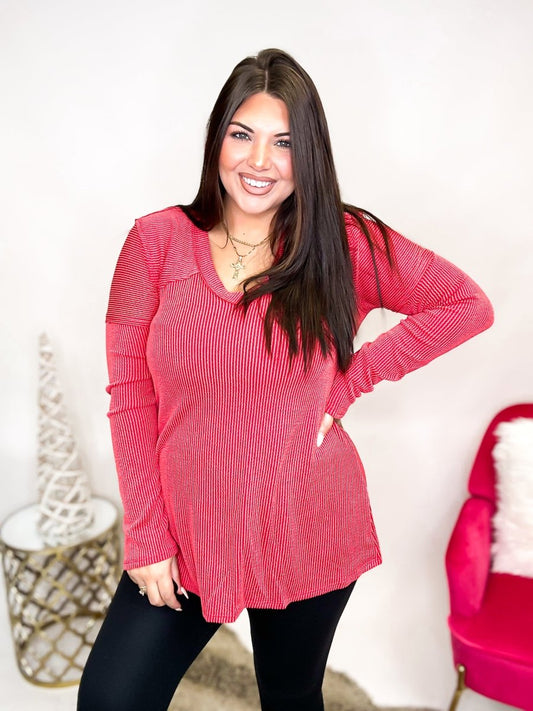 Here We Go Top in Red - Reg/Curvy - FINAL SALE - Macoma Boutique120 Long Sleeve