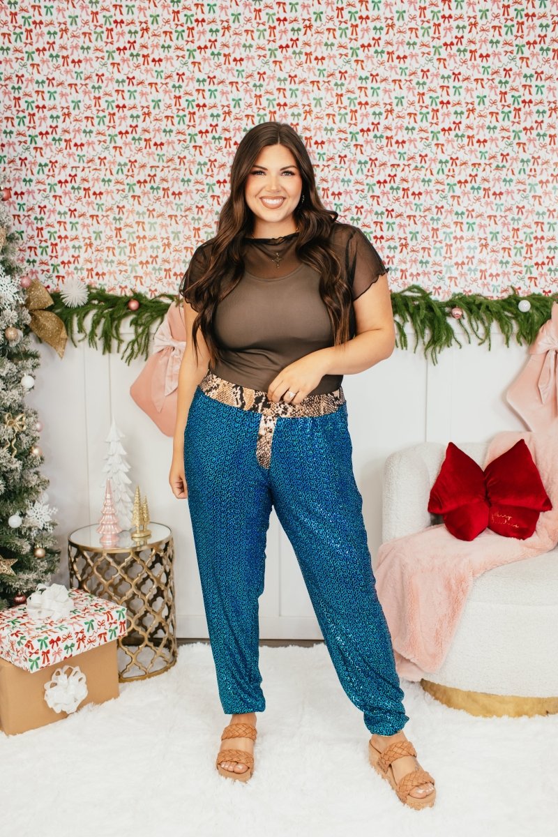 Holiday Glow Joggers In Snake - Reg & Curvy - Macoma Boutique210 Other Bottoms
