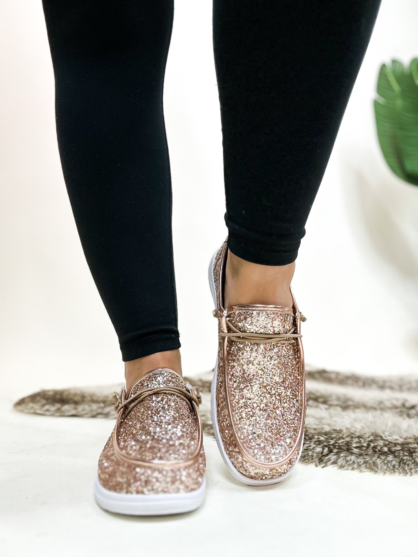 Corky's Rose Gold Glitter On Deck Shoes