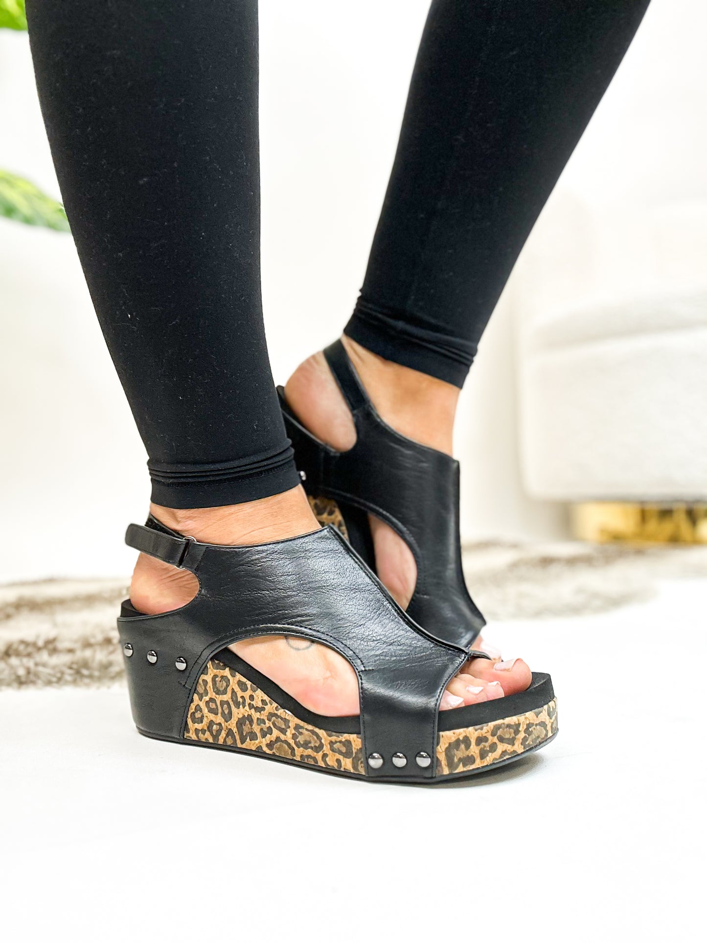 Corky's Black Smooth Leopard Carley Sandals