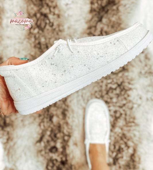 Corky's White Glitter On Deck Shoes