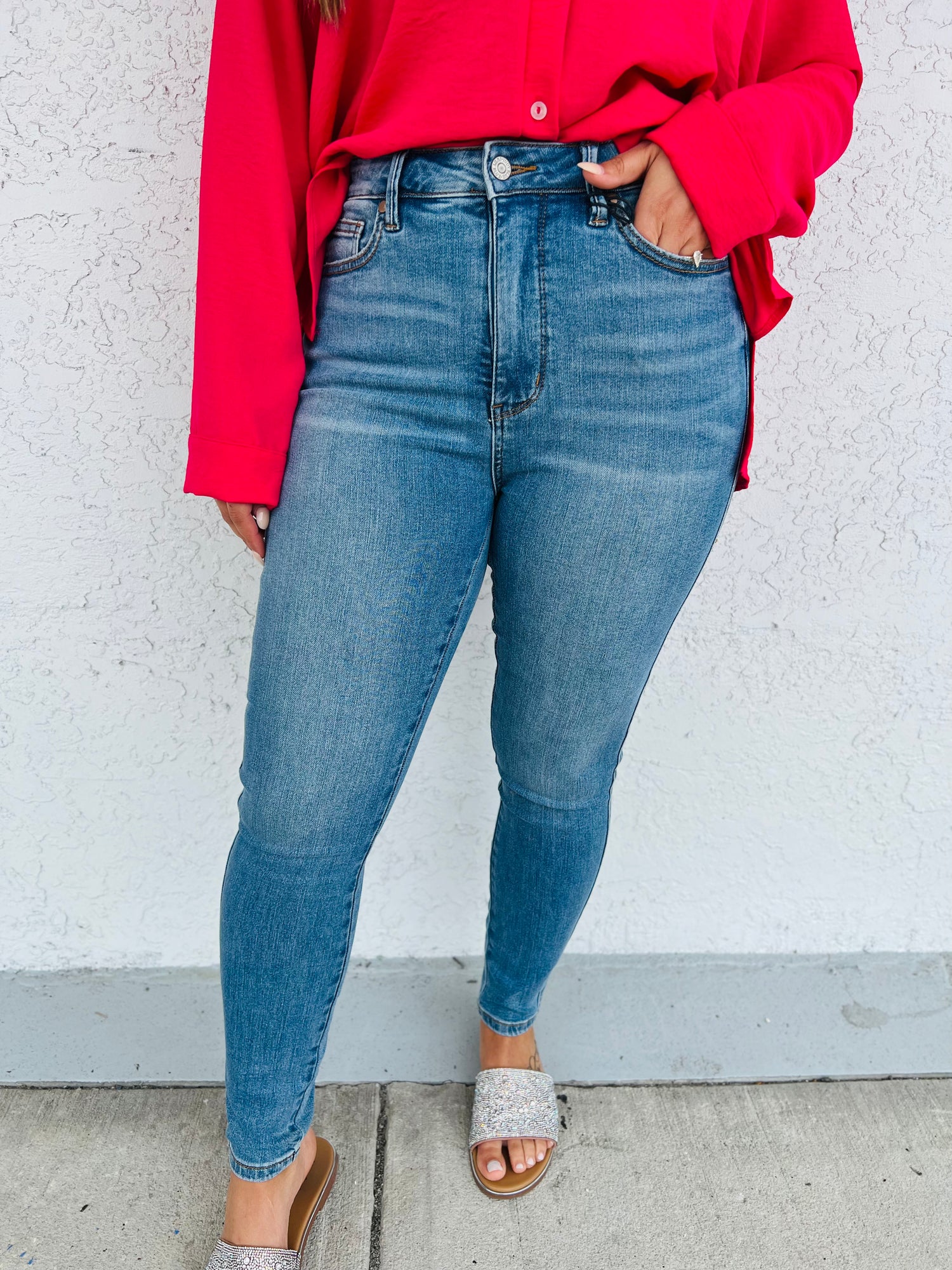 Judy Blue High Rise Red Tummy Control Top Skinny Jeans
