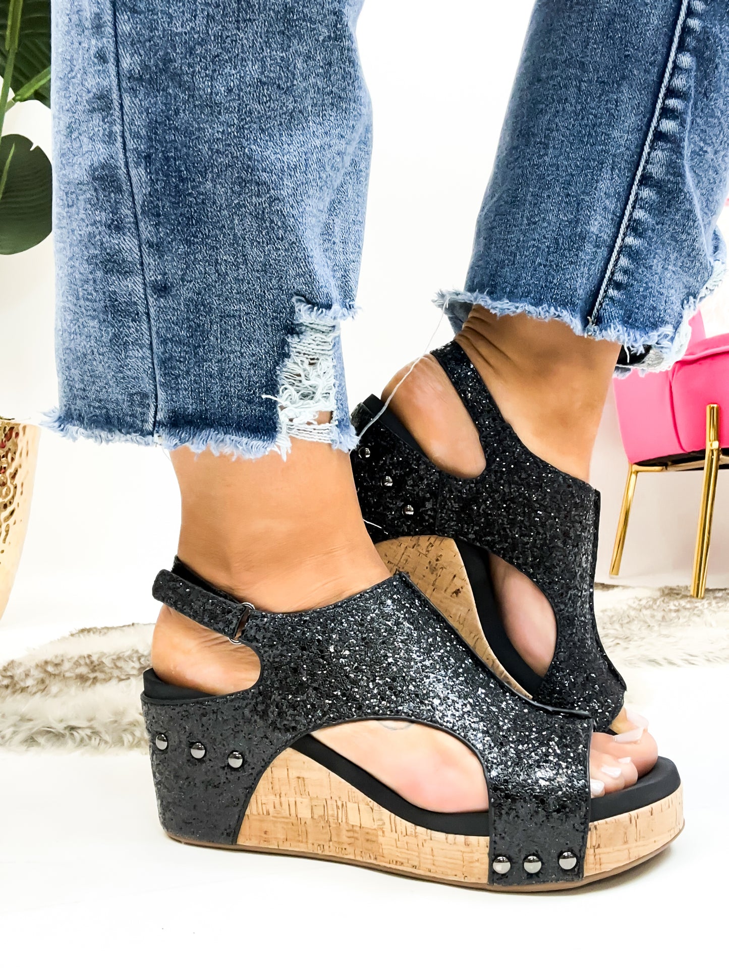 Corky's Black Glitter Carley Sandals -FINAL SALE