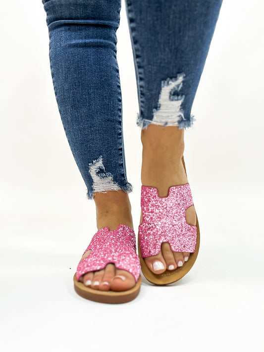 Corky's Pink Chunky Glitter Bogalusa Sandals