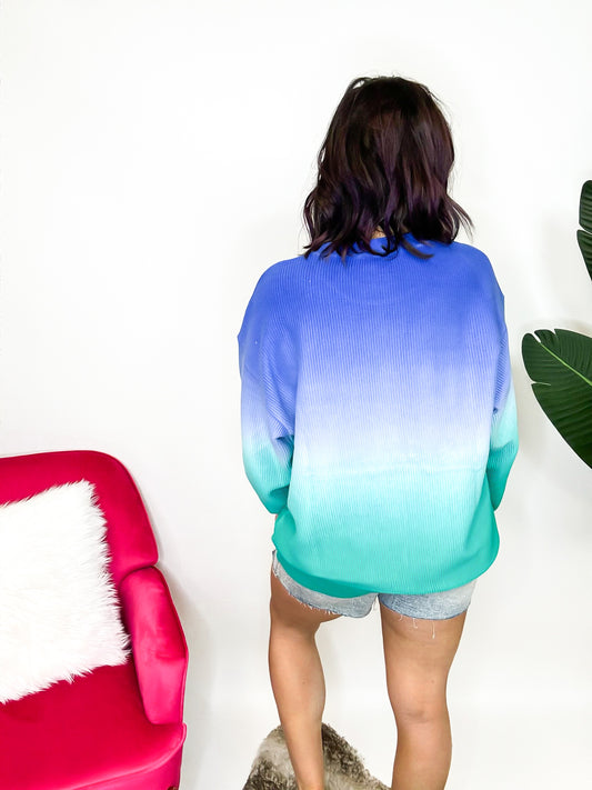 Blue and Green Ombre Corded Sweatshirt - Reg/Curvy