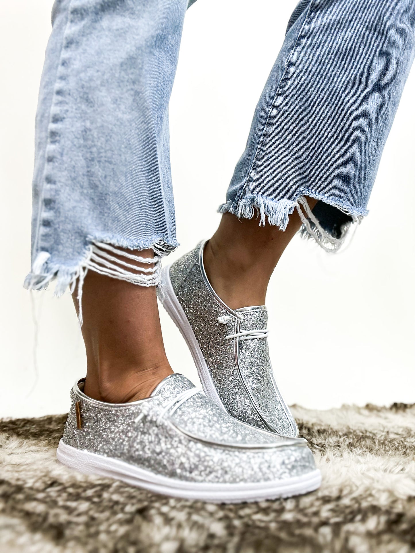 Corky's Silver Glitter On Deck Shoes