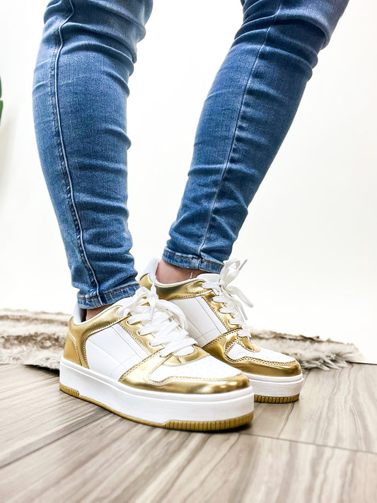 Mata Gold Metallic Slicker Sneakers