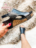 Corky's Black Smooth Leopard Carley Sandals