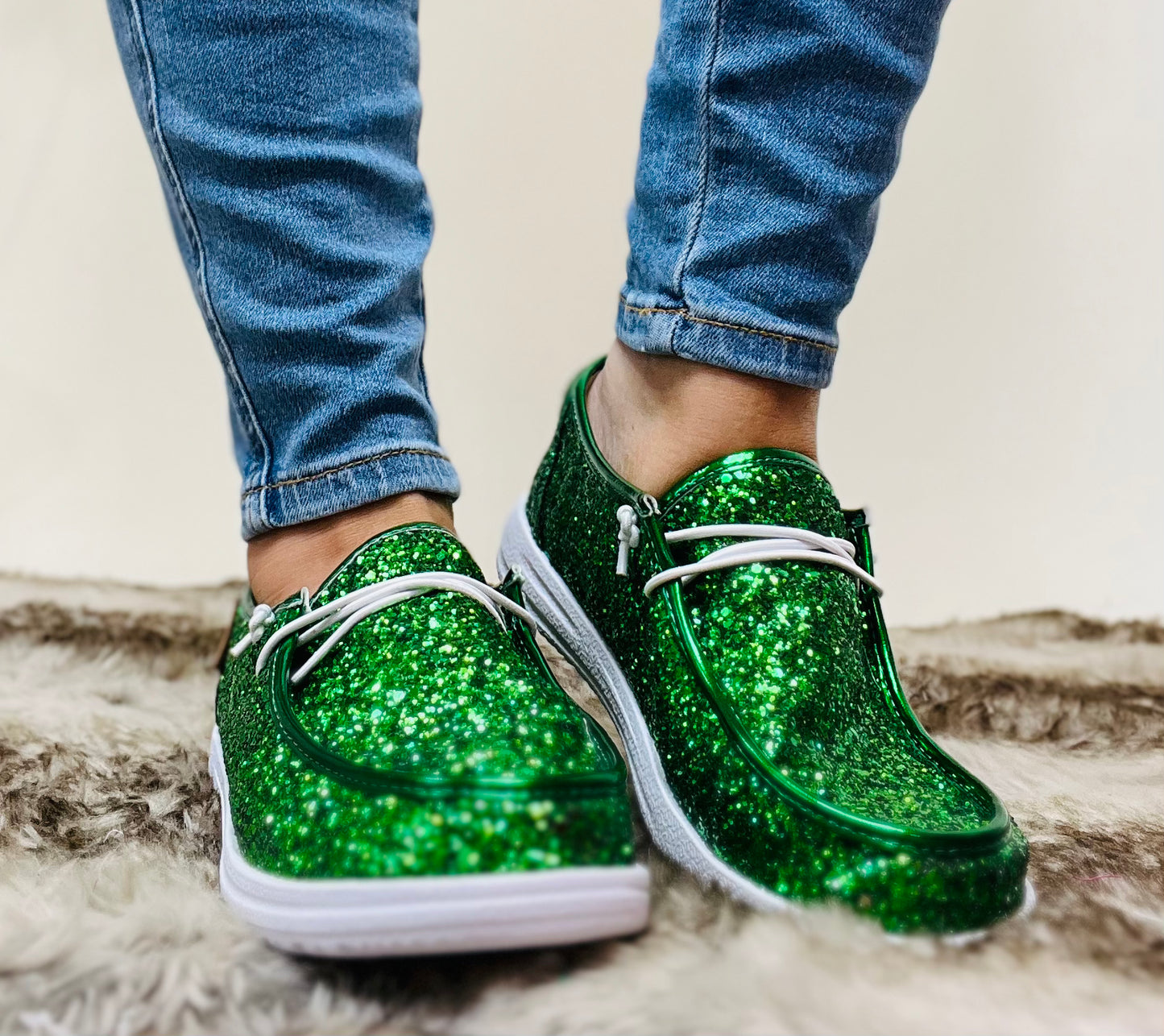 Corky's Green Glitter On Deck Shoes- FINAL SALE