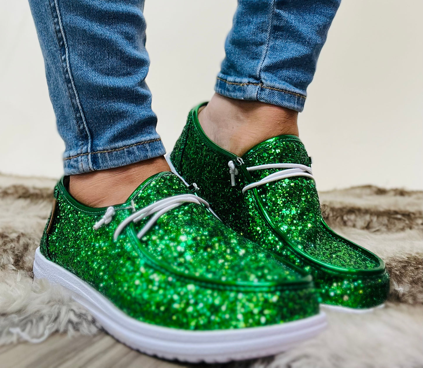 Corky's Green Glitter On Deck Shoes- FINAL SALE