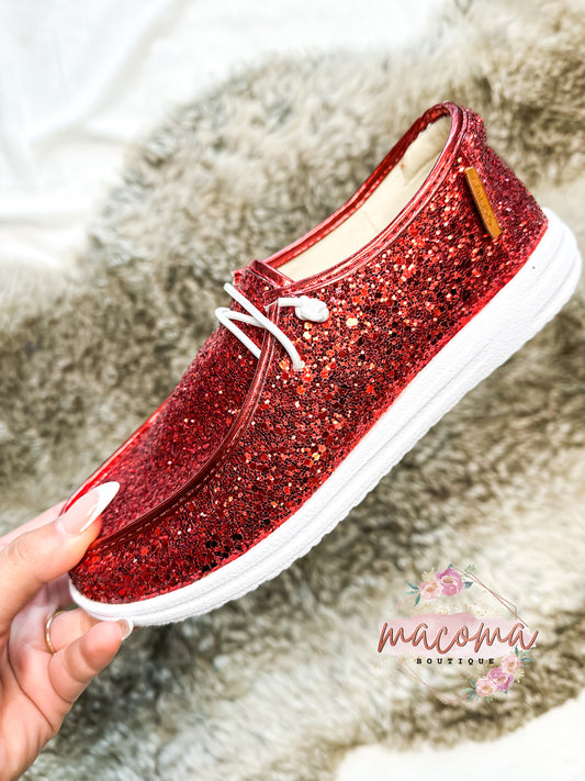 Corky's Red Glitter On Deck Shoes