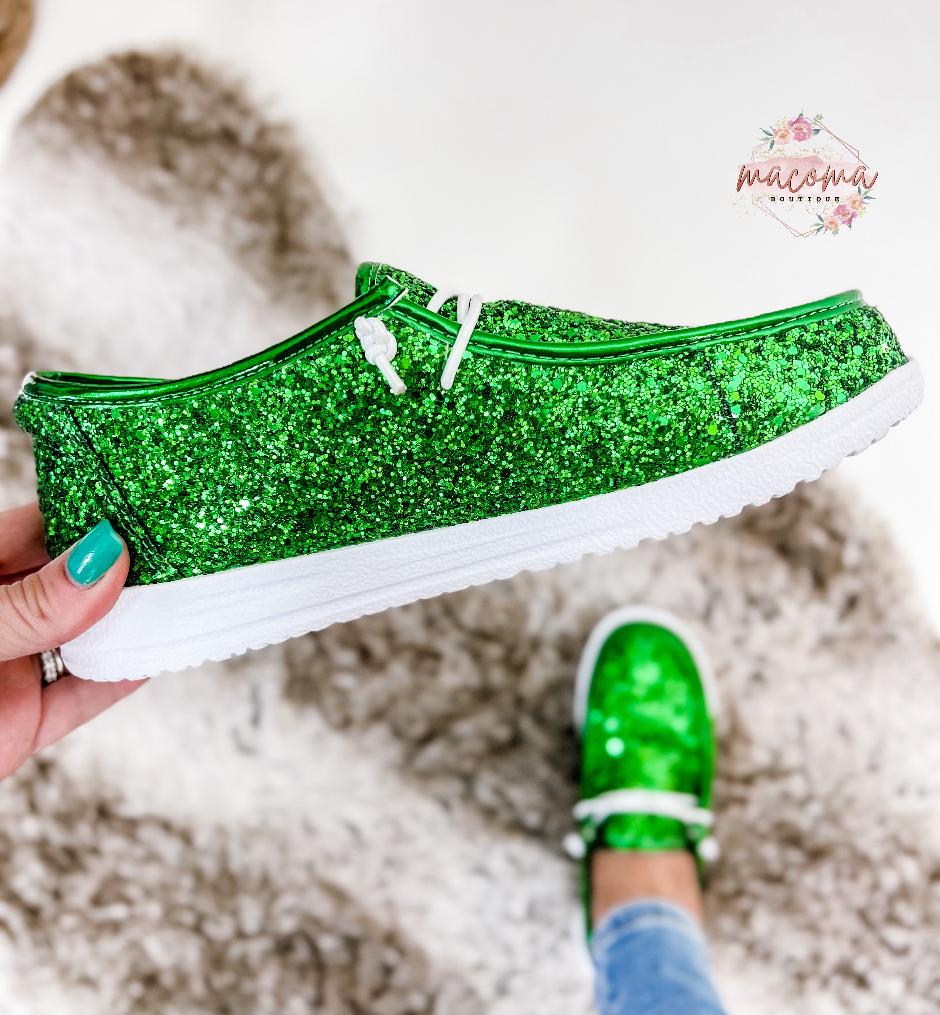 Corky's Green Glitter on Deck Shoes 7