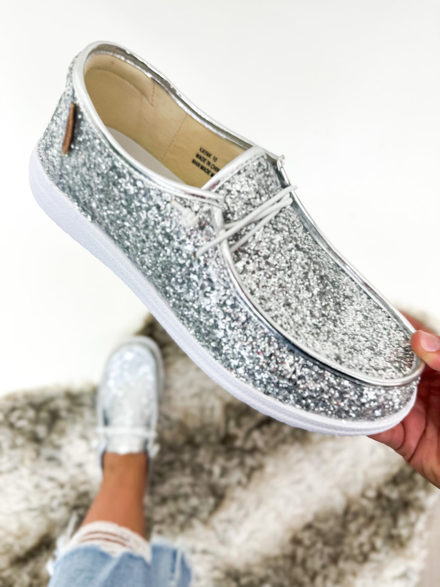 Corky's Silver Glitter On Deck Shoes