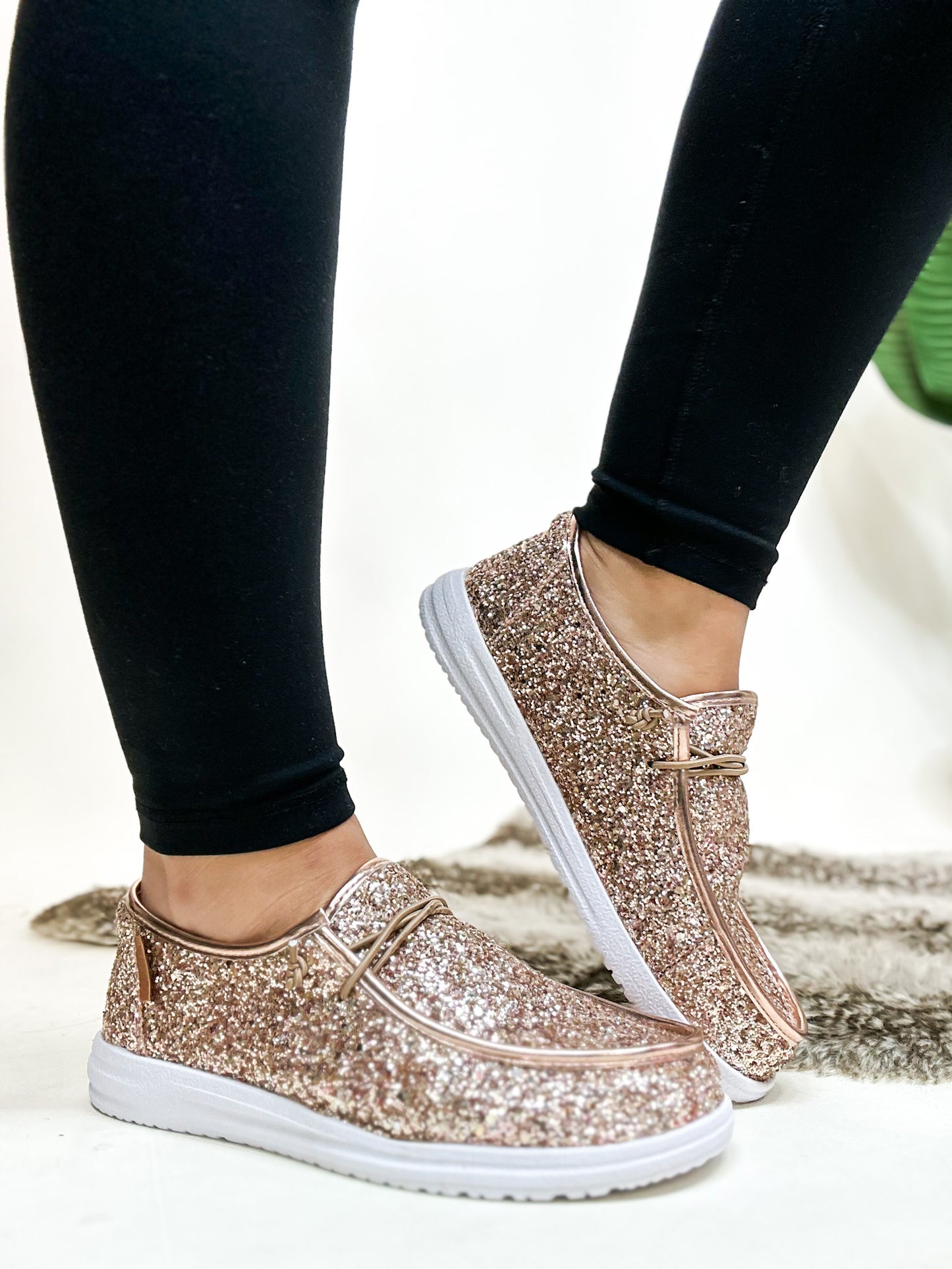 Corky's Rose Gold Glitter On Deck Shoes