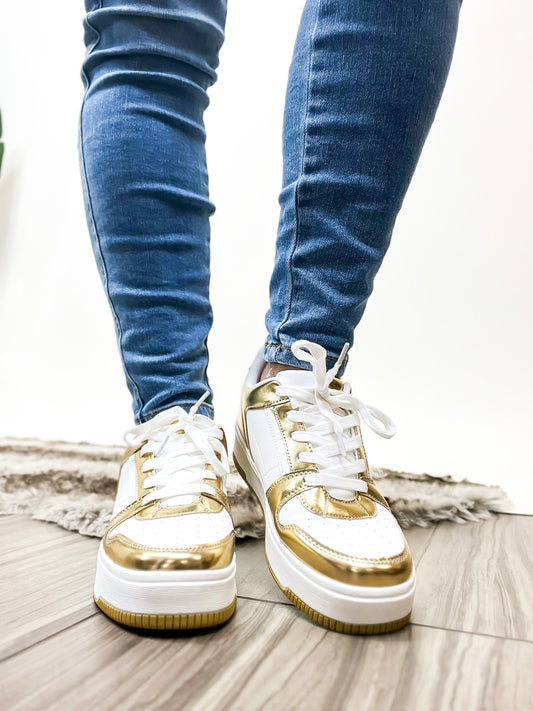 Mata Gold Metallic Slicker Sneakers