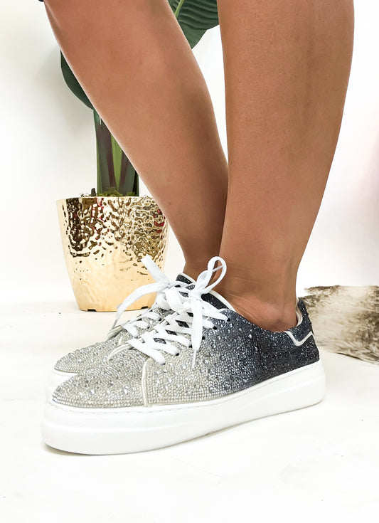Corky's Silver Black Ombre Bedazzle Sneakers- FINAL SALE