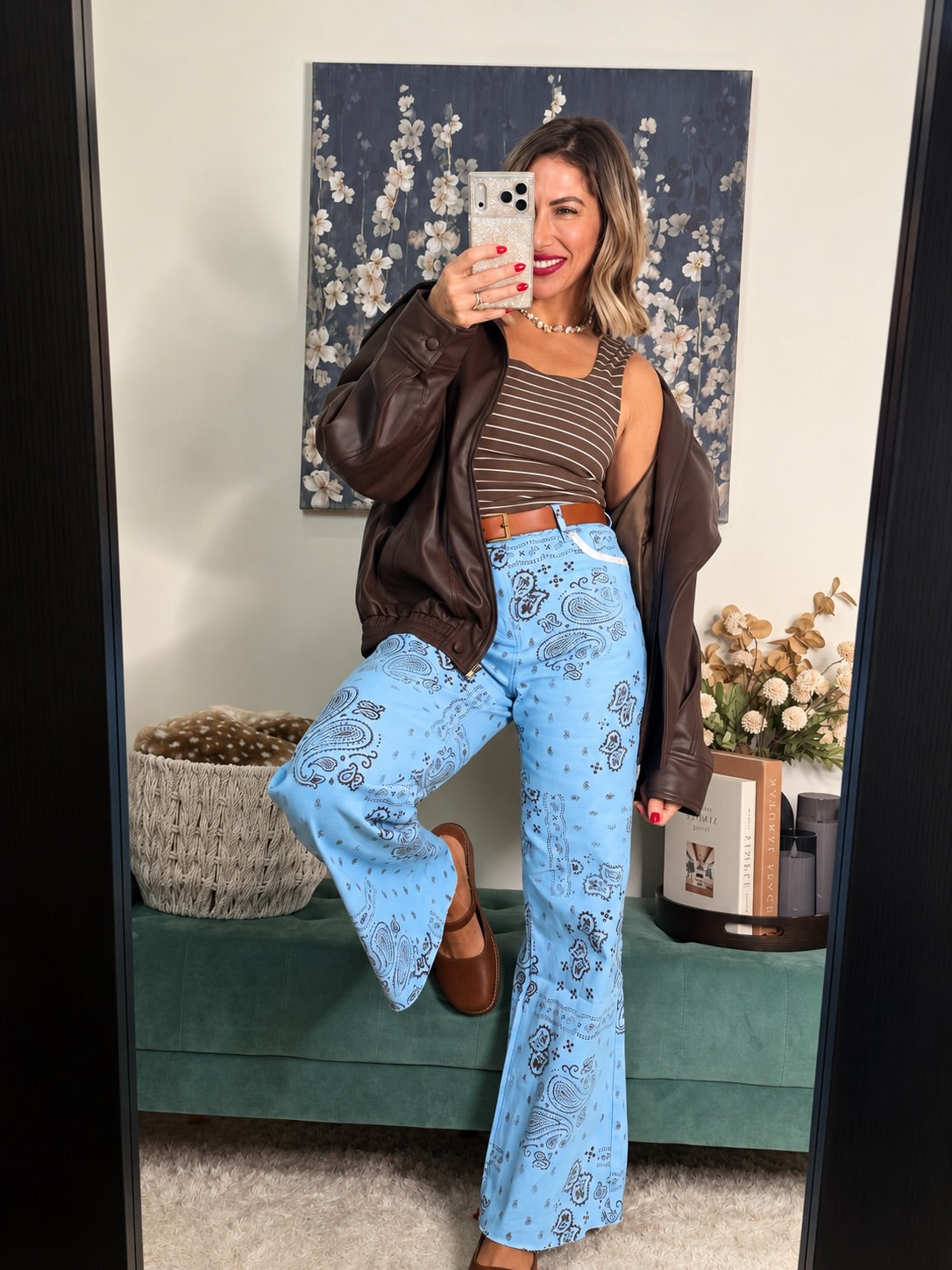 Light Blue Bandana Frey Hem Denim