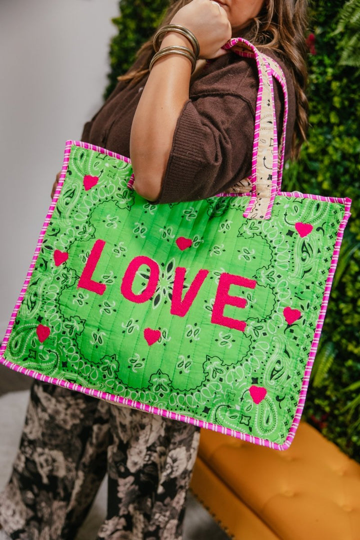 Is This Love Quilted Bag In Green - Macoma Boutique310 Accessories