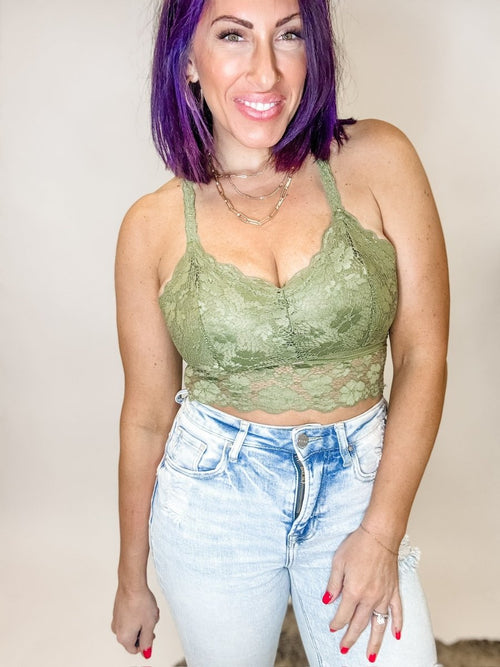 Juliette Deluxe Lace Bralette in Olive - Reg/Curvy - Macoma Boutique110 Tanks